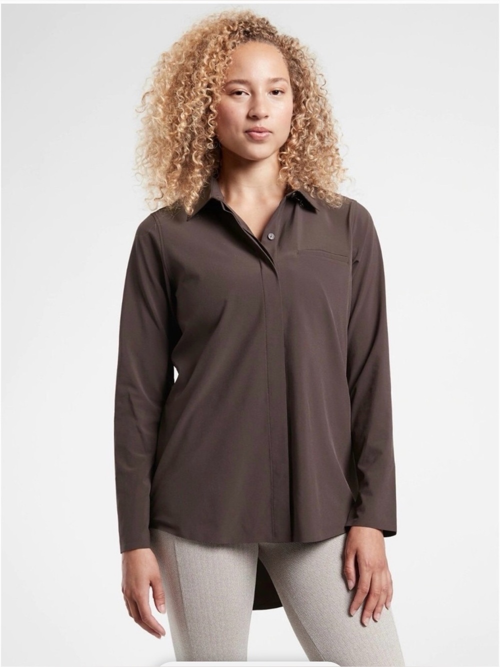 Athleta women’s  Dark Brown Lightweight Shirt Jacket ptp 20 $118